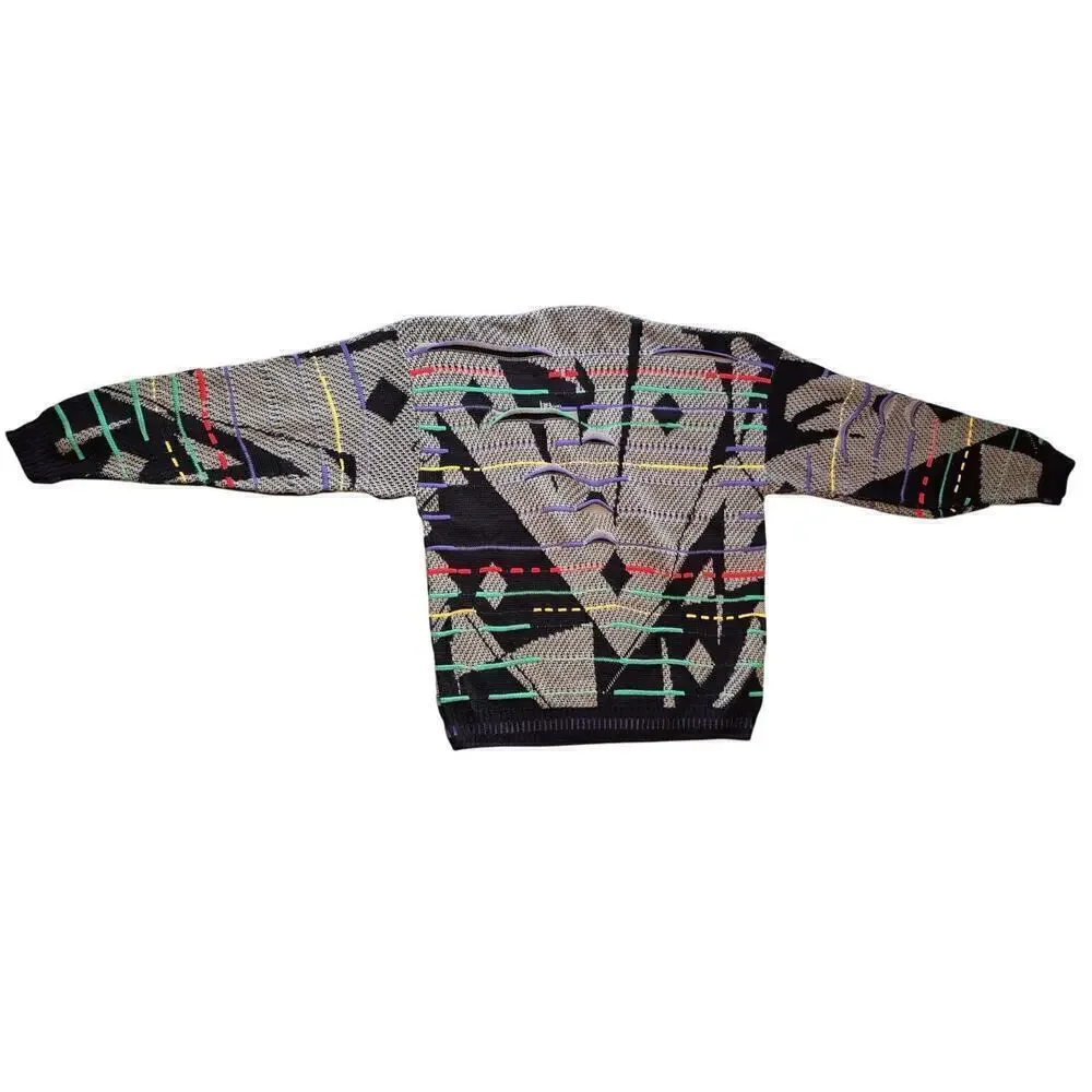 VTG Hilton Coogie Style  XL Acrylic Sweater Grey/Blk Cubist Face - Picture 5 of 11